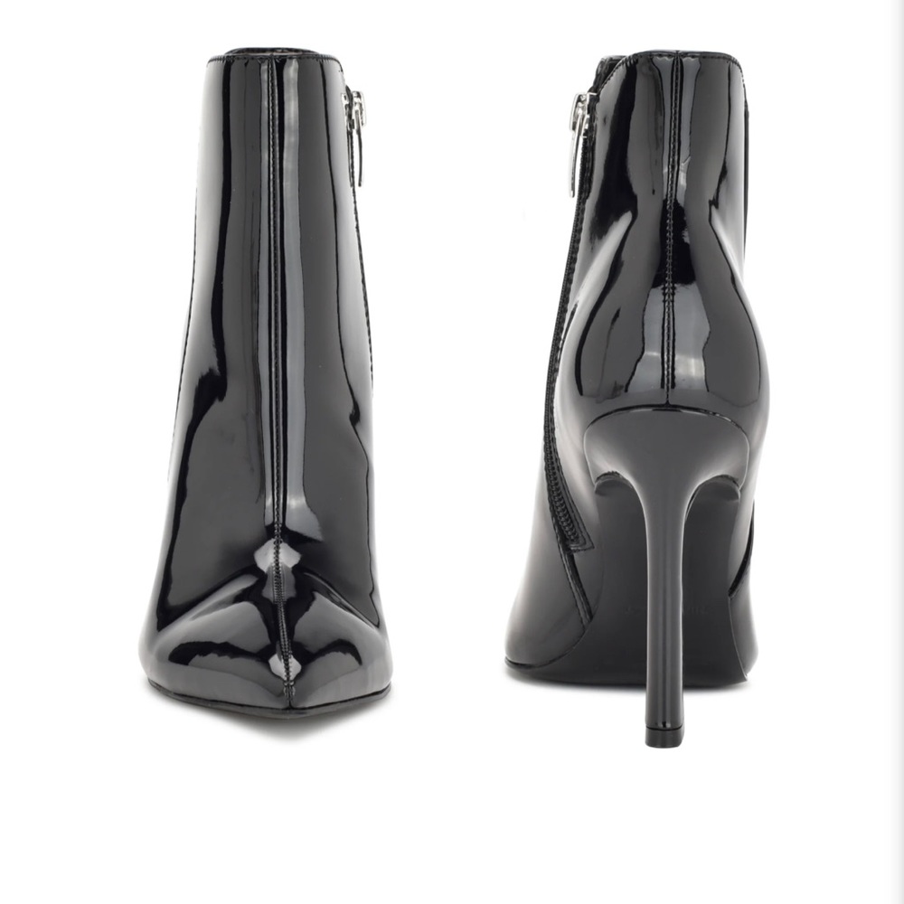 Nine West black patent leather high heel booties